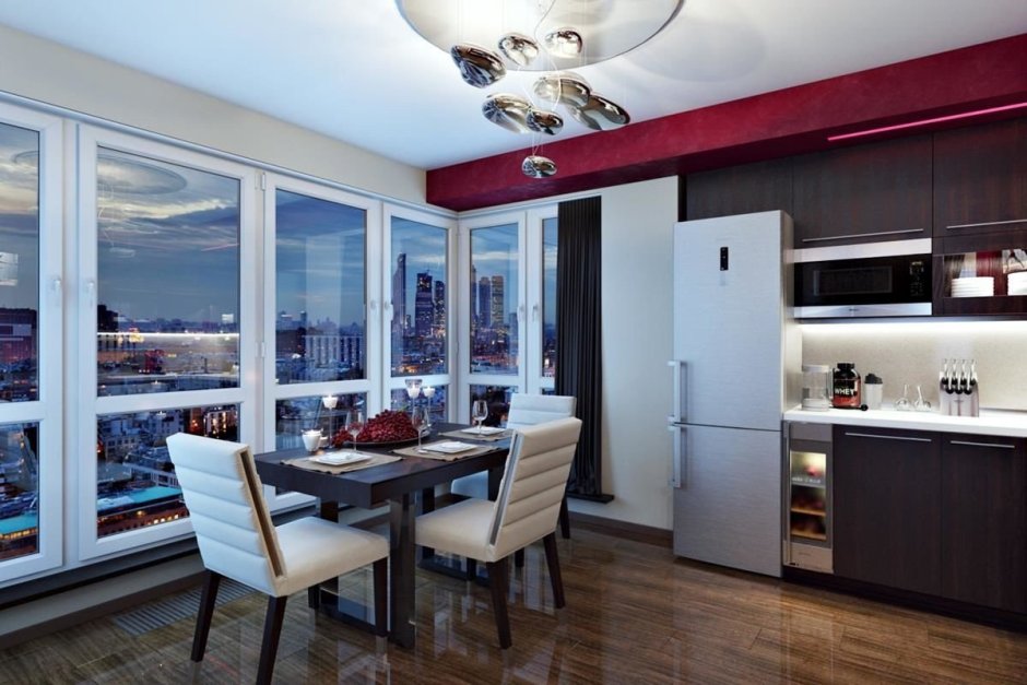 Кухни гостиные с панорамными окнами