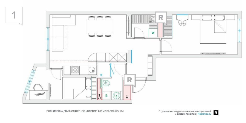 Планировка двухкомнатной квартиры 60 кв.м распашонка