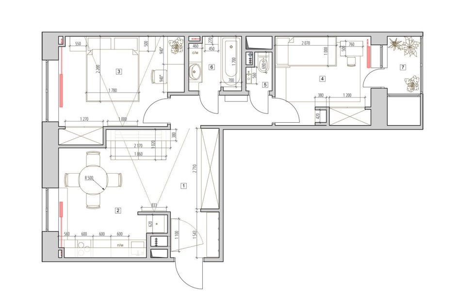 Планировка двухкомнатной квартиры 56 кв.м распашонка