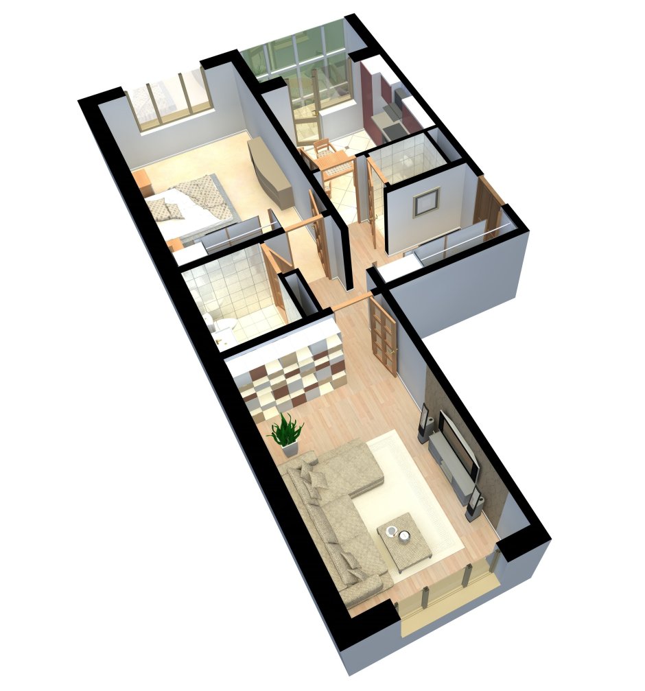 Дизайнерский проект 2 комнатной квартиры 60 кв.м.