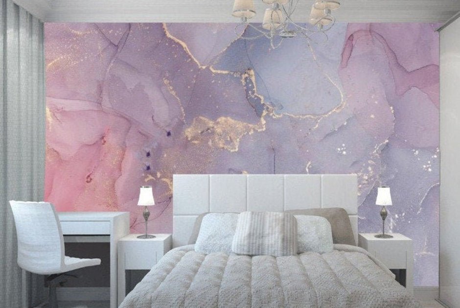 Фреска розовая в интерьере спальни