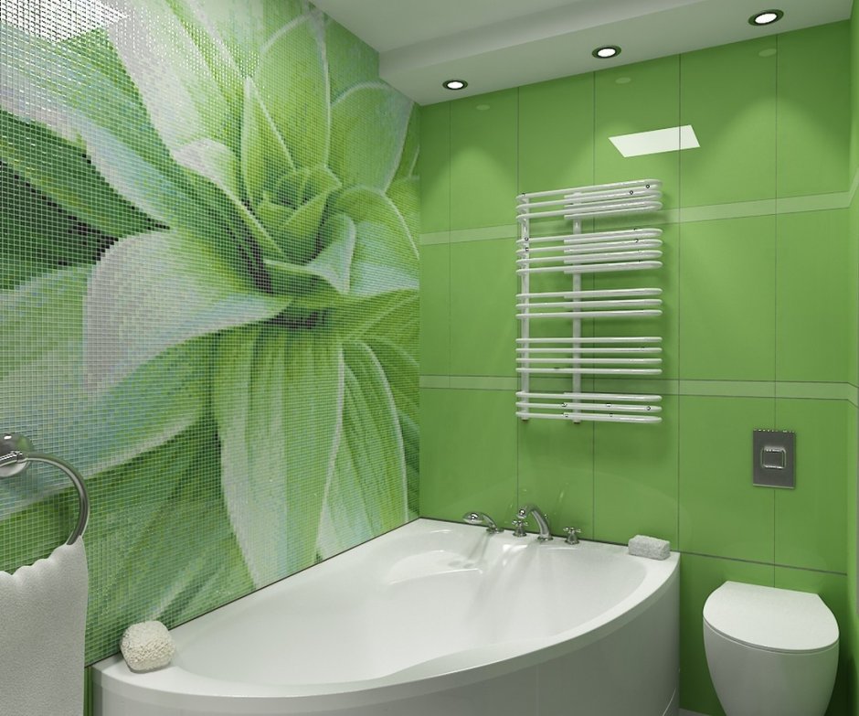 Зелёная плитка для ванной комнаты
