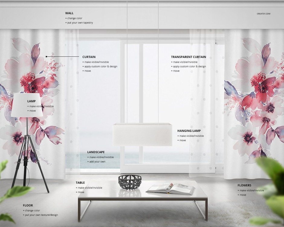 Мокап штор на кухне