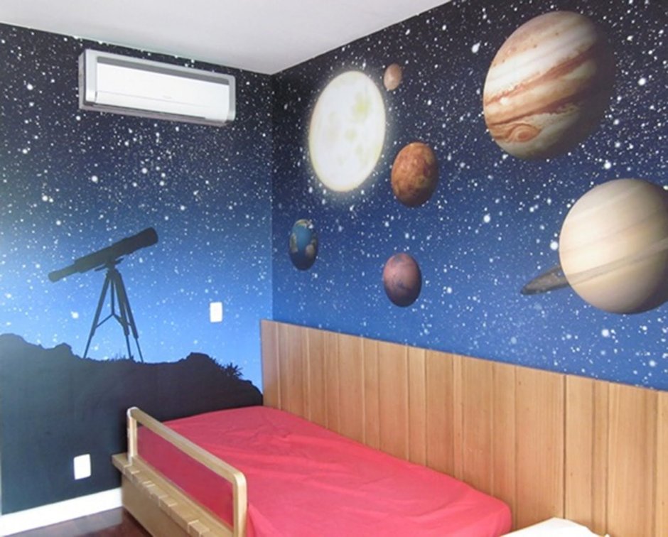 Покраска стены в стиле космос