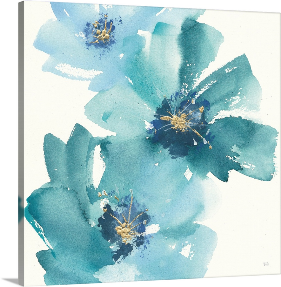 Бирюзовые цветы акварель