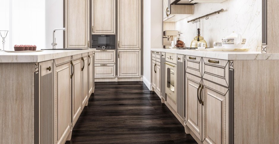 П образная кухня белая классика