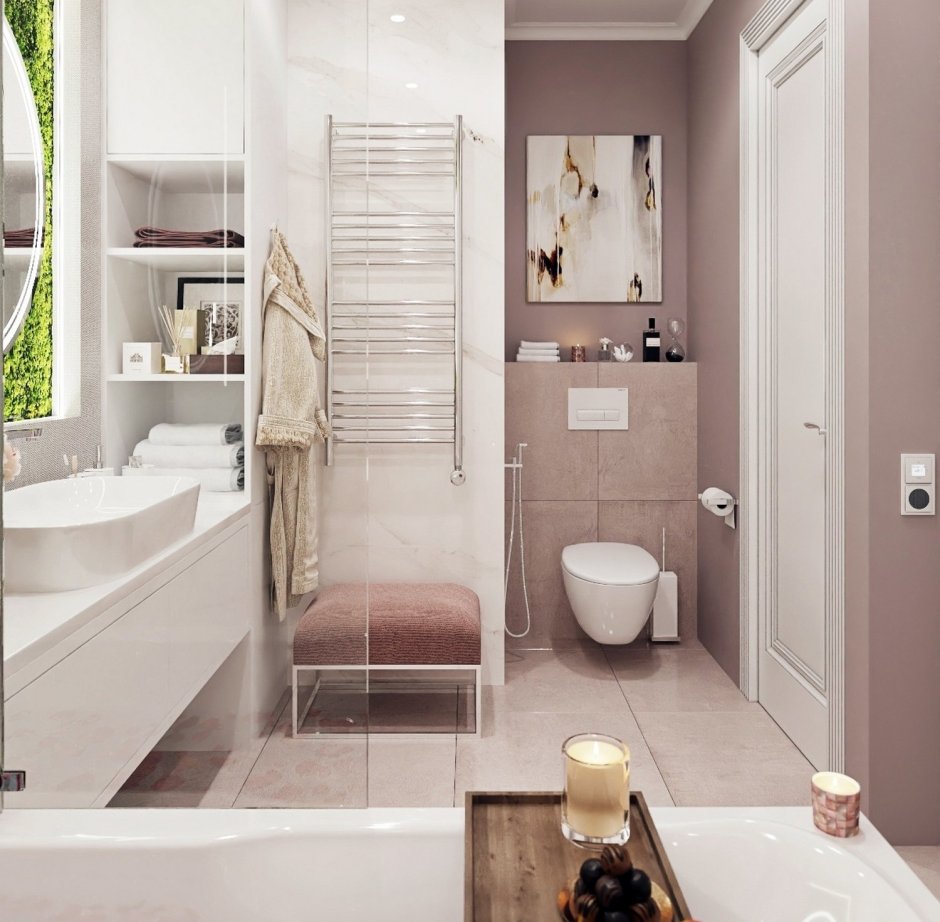 Ванная комната с туалетом напротив двери