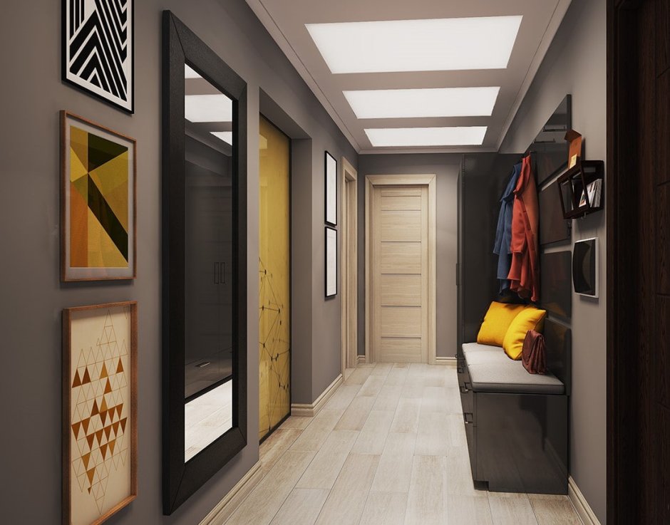 Интерьер длинной узкой прихожей классика