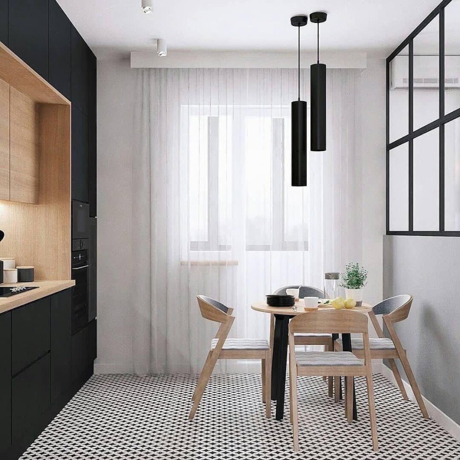 Черная кухня в интерьере маленькой квартиры
