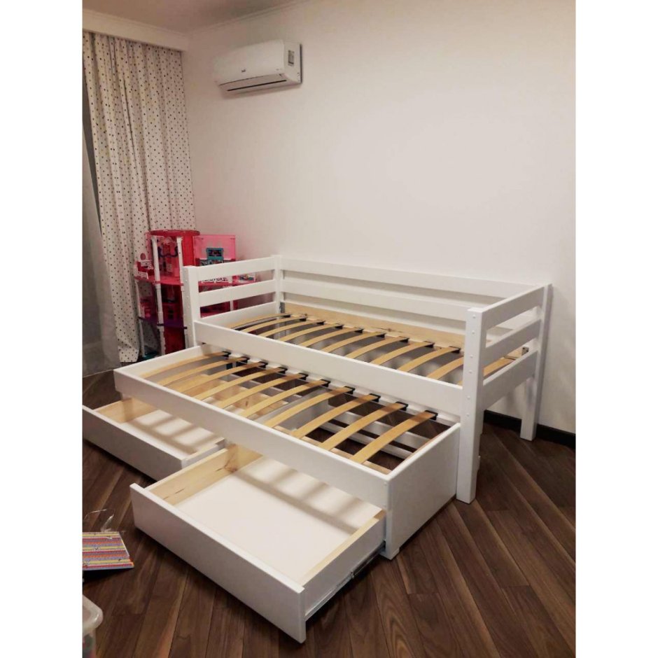 кровать детская выдвижная для двоих детей с ящиками