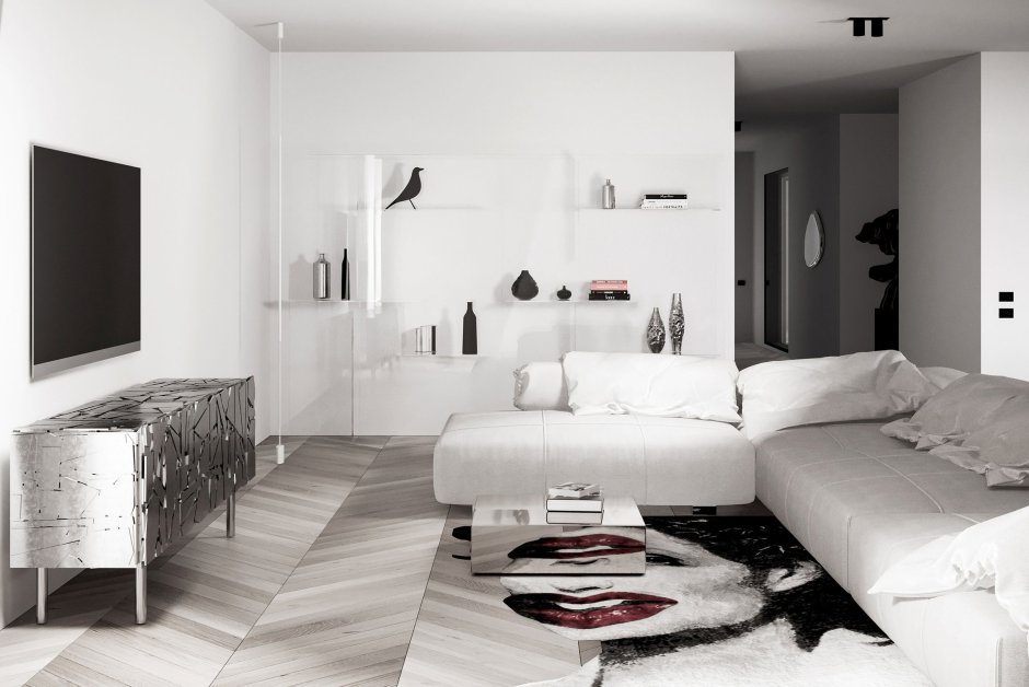 Обои в гостиную с белой мебелью