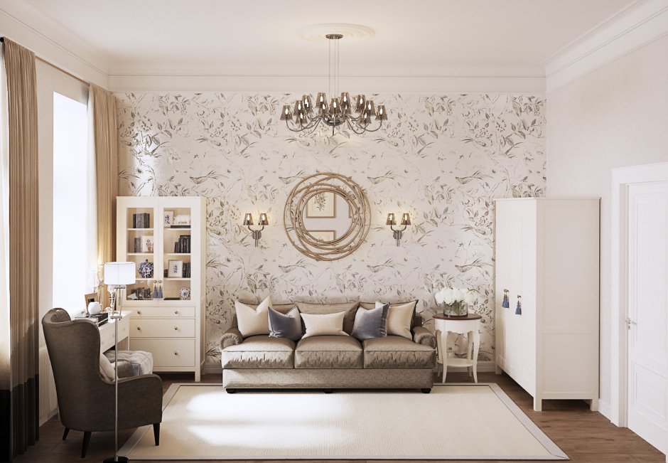 Комбинированные обои в классическом интерьере