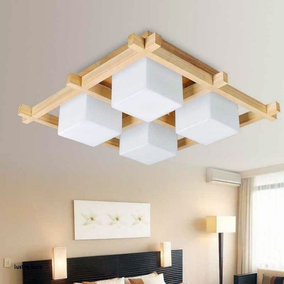 Деревянная люстра в спальню