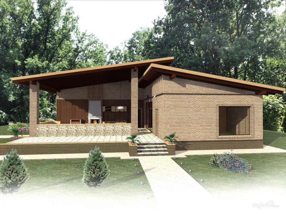 Проект современной бани с террасой