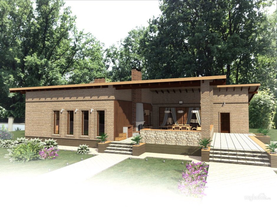 Одноэтажный дом с мангальной зоной