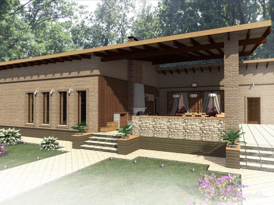 Беседка с домиком под одной крышей