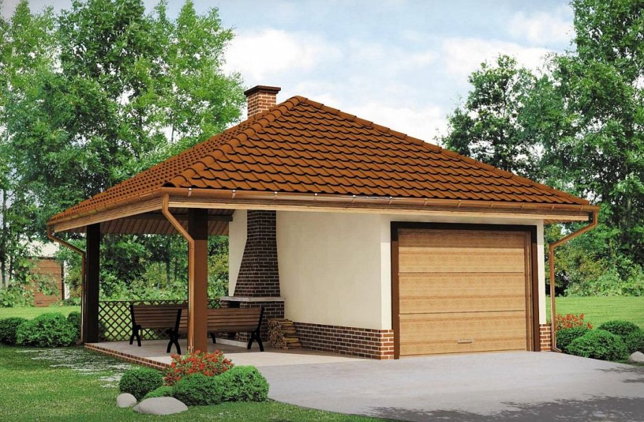 Беседка с четырехскатной крышей и мангалом