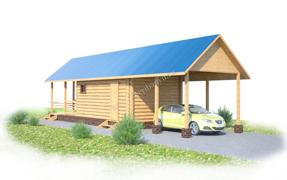 Баня с навесом для авто