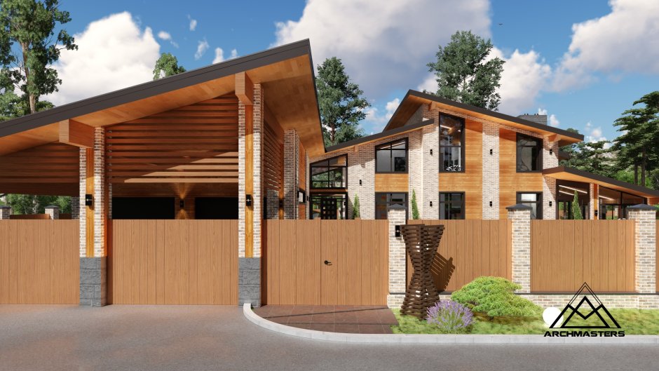 Дом с навесом под одной крышей