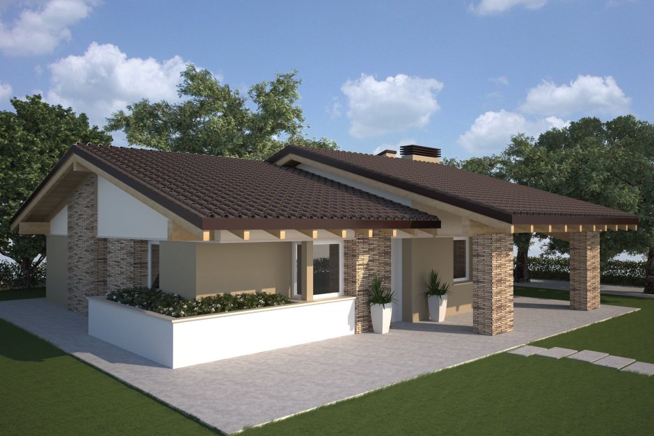 Одноэтажный дом с навесом