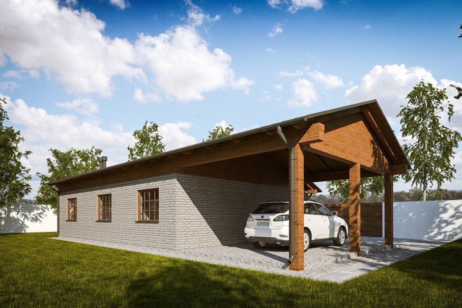 Гараж, хозблок и баня с односкатной крышей