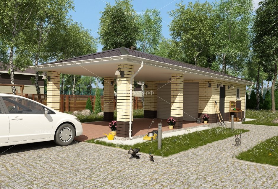 Проект гаража с навесом