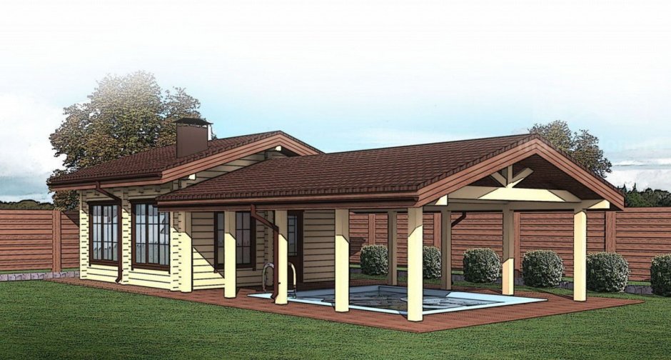 Баня с беседкой и барбекю под односкатной крышей проекты