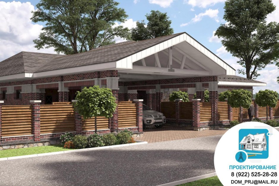 Гараж с беседкой под одной крышей