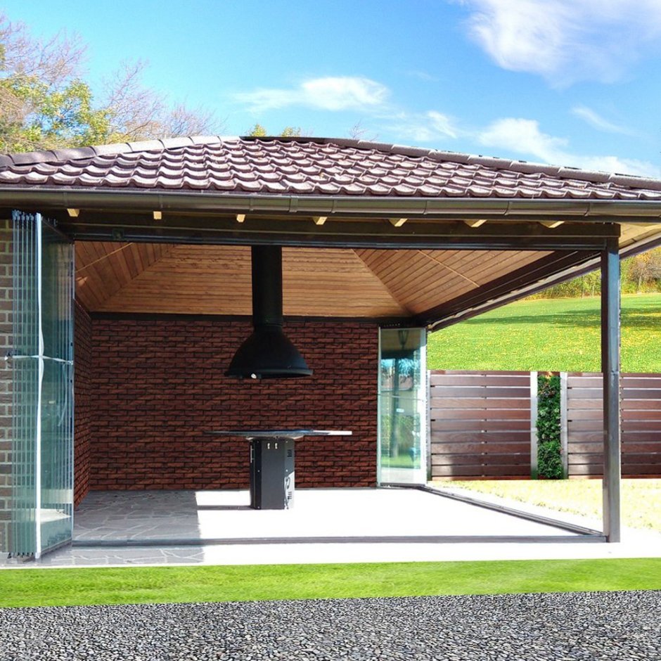 Гараж беседка баня под одной крышей