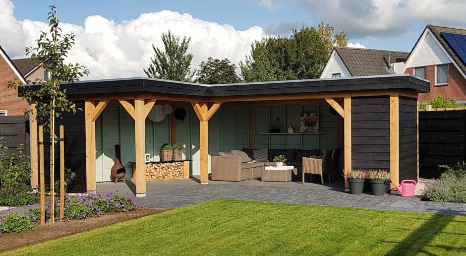 Стильная беседка с хозблоком