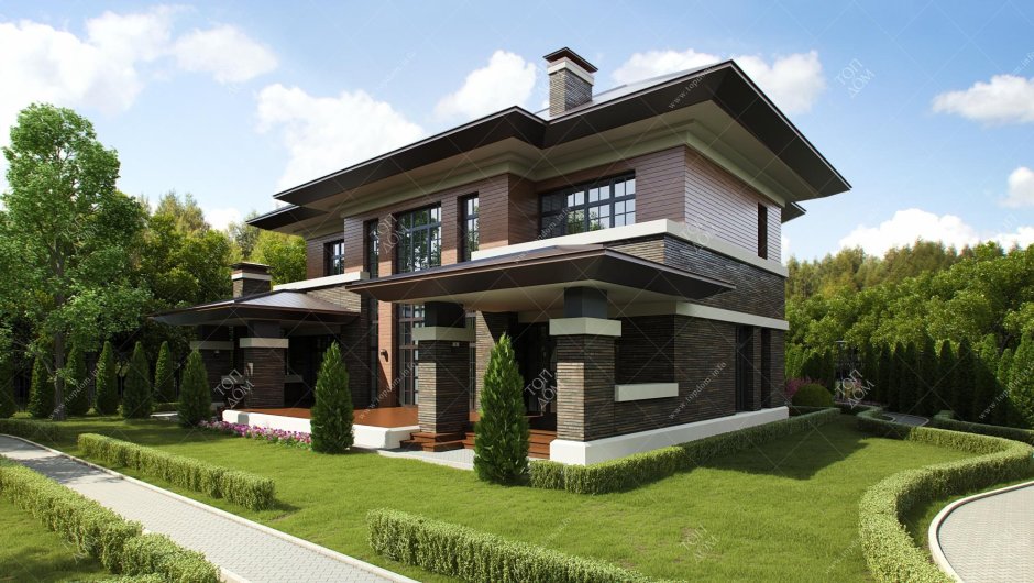 Дом в стиле Райта белый кирпич