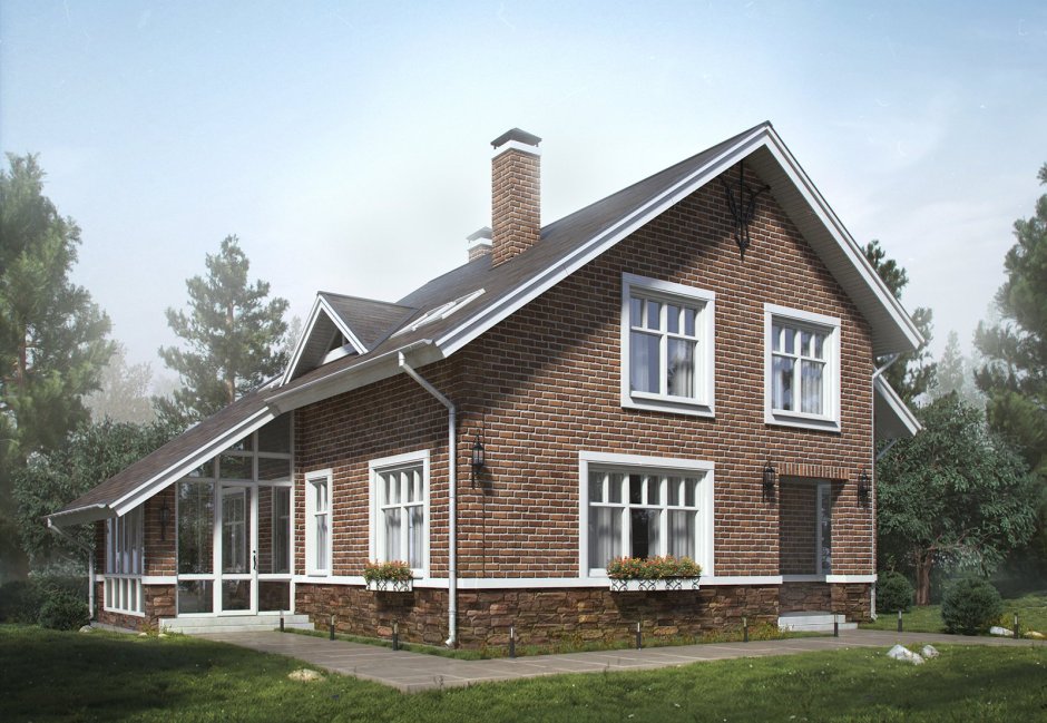 Коричневые дома с белыми окнами фото