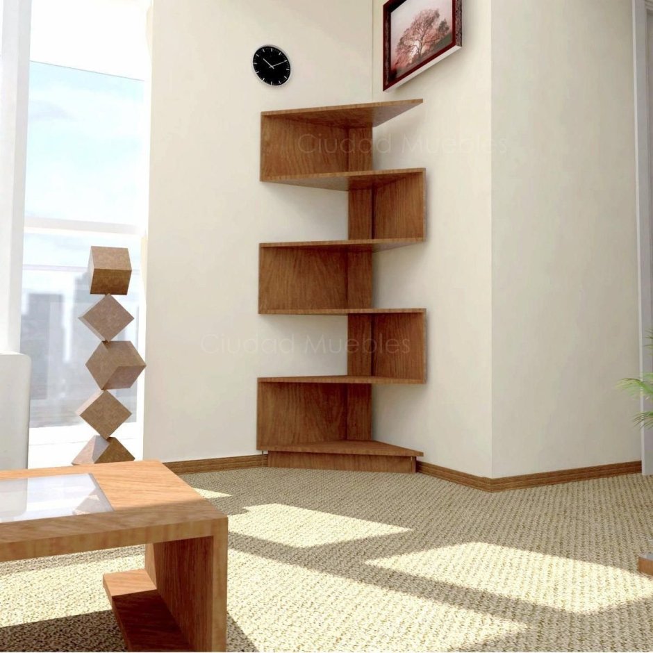 Угловые полки в интерьере