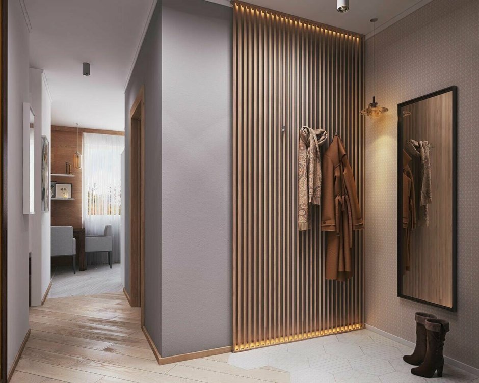 Деревянные рейки в коридоре