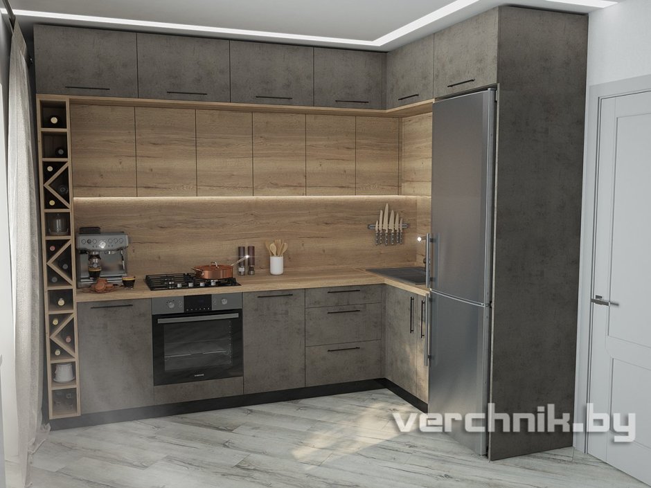 Кухня стиль лофт бетон дуб Вотан