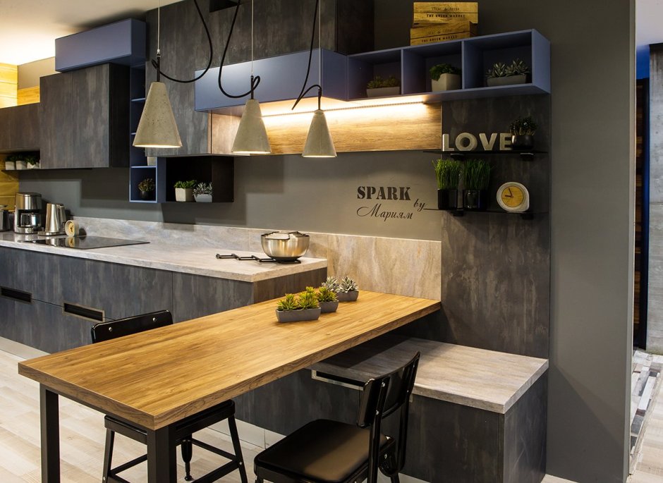 Бетон лофт графит кухня