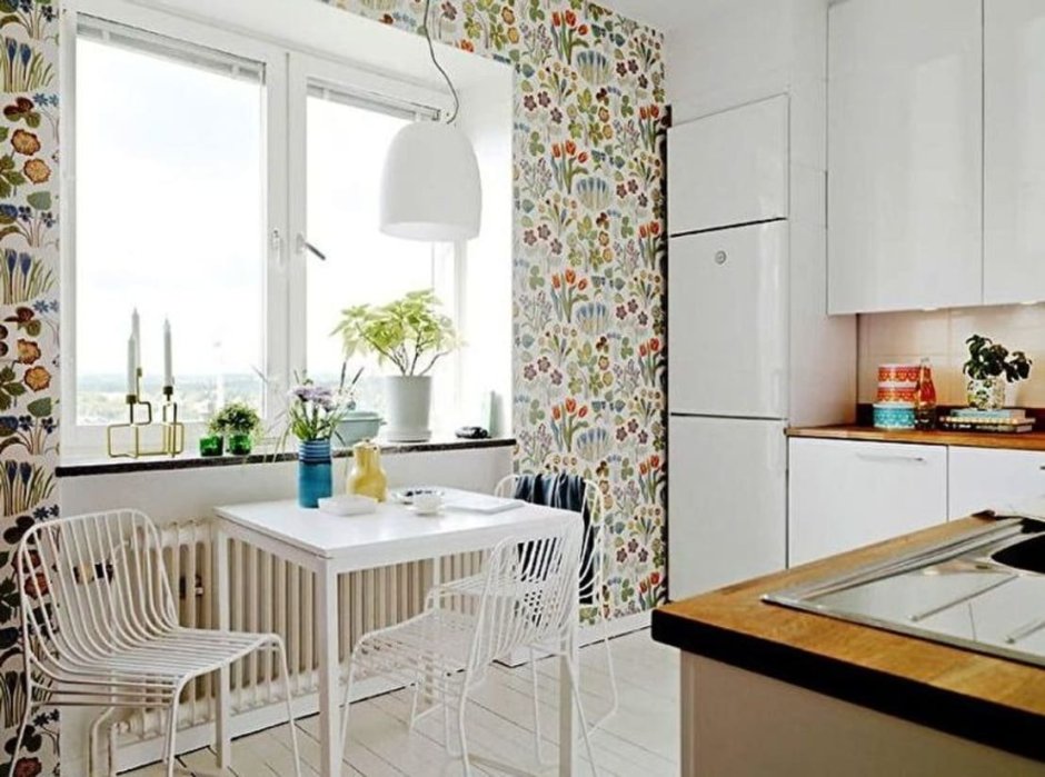 Акцентная стена на кухне в скандинавском стиле