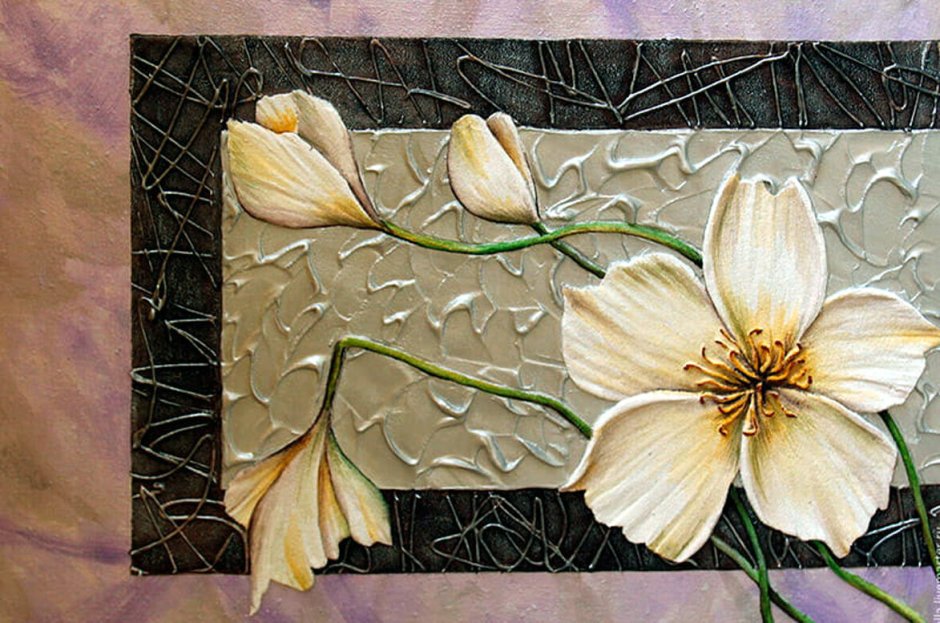 Интерьерная картина с поталью и текстурной пастой