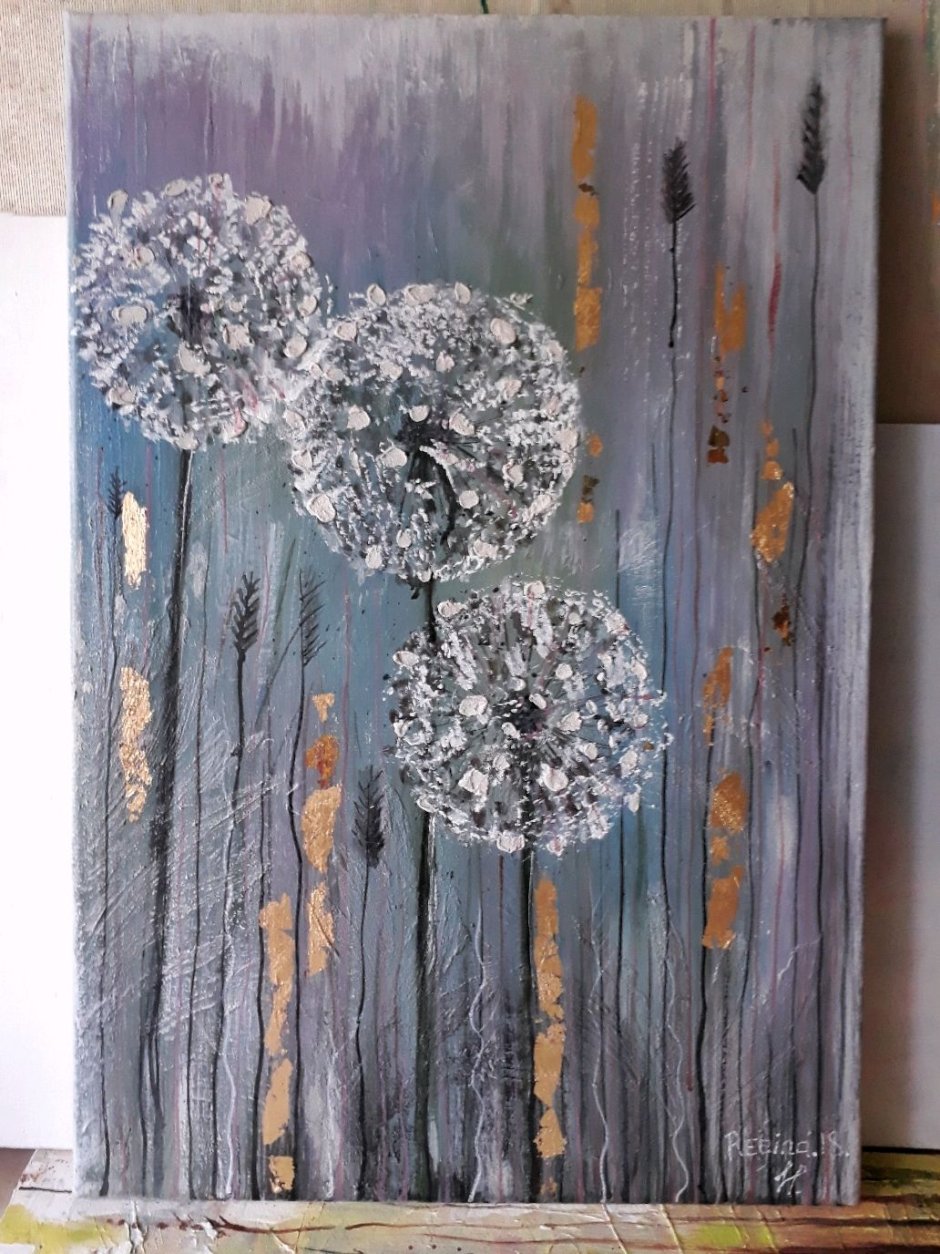 Интерьерная картина одуванчики с поталью