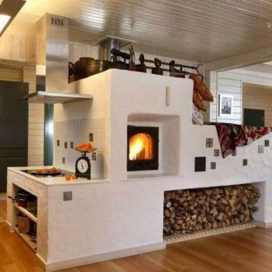 Печь камин с кирпичным дымоходом