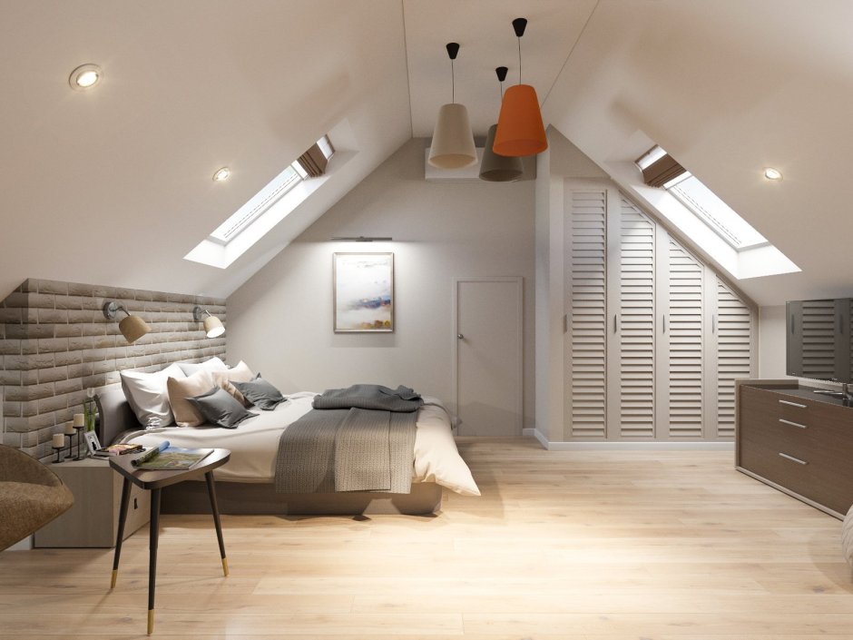 Подвесные светильники на мансарде