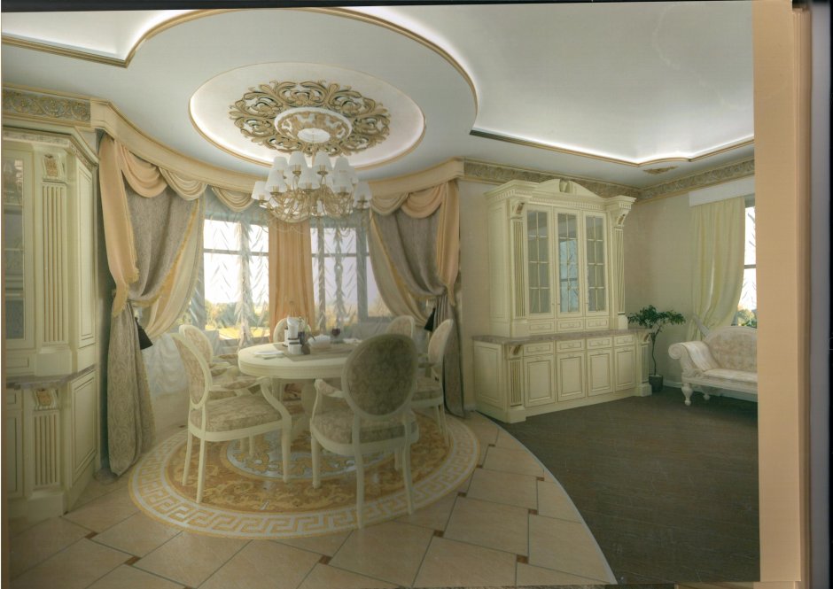 Кухня в классическом стиле с эркером гостиная