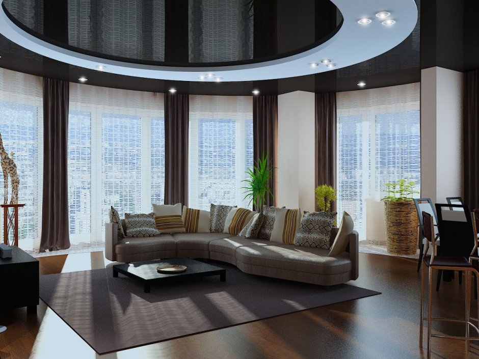 Натяжной потолок с эркером