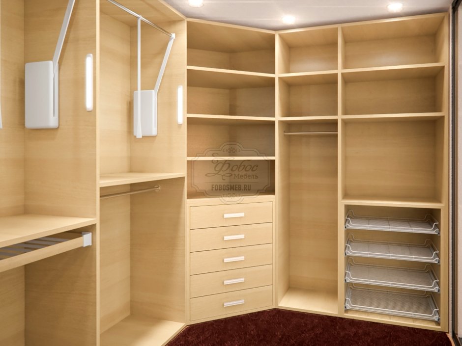 П-образная гардеробная с раздвижными дверями
