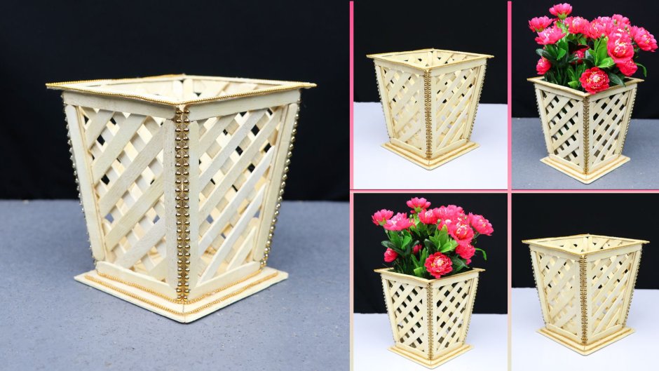 Идеи из палочек от мороженого например ваза для цветов