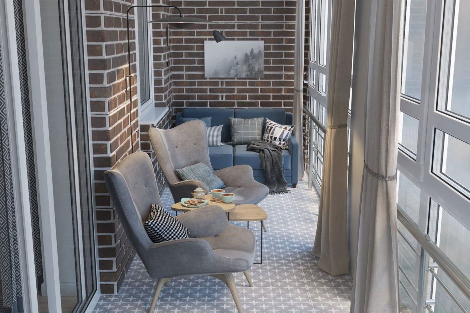 Лоджия в стиле лофт с панорамными окнами