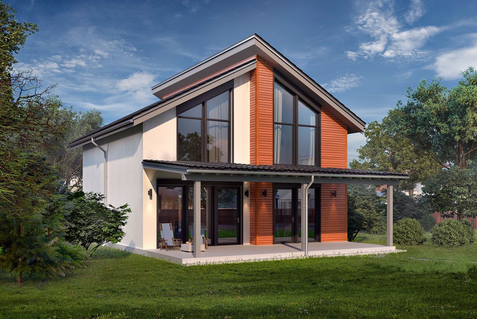 Дом 150 кв м 2 этажа с односкатной крышей