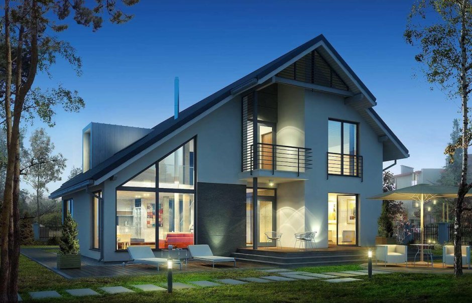 Дом с большими окнами двухэтажный