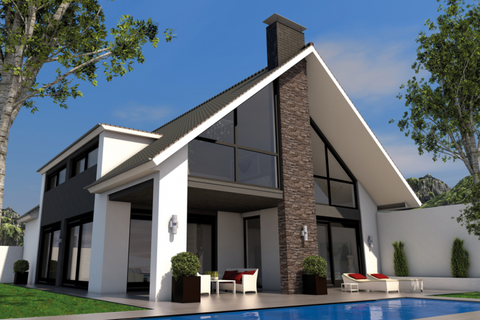 Современный дом с двухскатной крышей