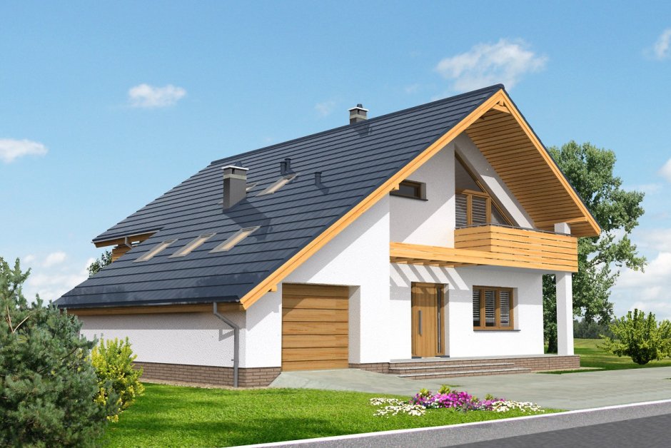 Дом с мансардой двускатной крышей